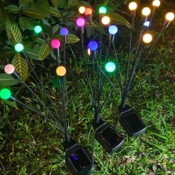 1/2pcs Solar Garden Lights Outdoor Firefly Starburst Swaying Lights Warm White Color Changing RGB Light for Yard Patio Pathway Decoration Swaying When Wind Blows