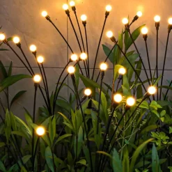1/2pcs Solar Garden Lights Outdoor Firefly Starburst Swaying Lights Warm White Color Changing RGB Light for Yard Patio Pathway Decoration Swaying When Wind Blows