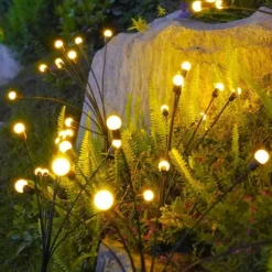 1/2pcs Solar Garden Lights Outdoor Firefly Starburst Swaying Lights Warm White Color Changing RGB Light for Yard Patio Pathway Decoration Swaying When Wind Blows