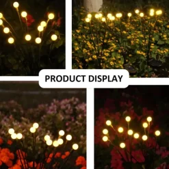 1/2pcs Solar Garden Lights Outdoor Firefly Starburst Swaying Lights Warm White Color Changing RGB Light for Yard Patio Pathway Decoration Swaying When Wind Blows