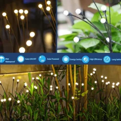 1/2pcs Solar Garden Lights Outdoor Firefly Starburst Swaying Lights Warm White Color Changing RGB Light for Yard Patio Pathway Decoration Swaying When Wind Blows