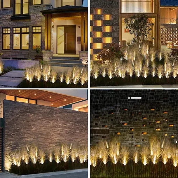 2PCS Solar Pathway Lights, Waterproof LED Bulrush Fiber Garden Lights for Christmas Outdoor Garden & Walkway Decor
