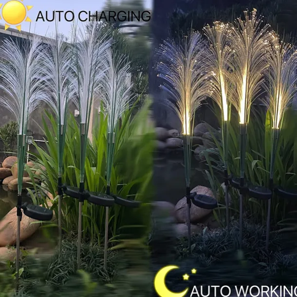 2PCS Solar Pathway Lights, Waterproof LED Bulrush Fiber Garden Lights for Christmas Outdoor Garden & Walkway Decor