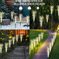 2PCS Solar Pathway Lights, Waterproof LED Bulrush Fiber Garden Lights for Christmas Outdoor Garden & Walkway Decor