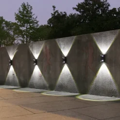 2pcs Solar Wall Lights 2 Modes Lighting Outdoor Waterproof Up and Down Luminous Lighting Garden Decoration Solar Light Stair Fence Solar Landscape Lights