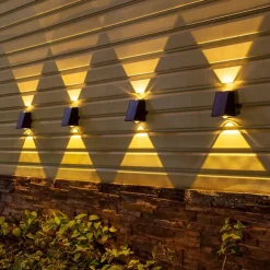 2pcs Solar Wall Lights Outdoor LED Garden Lights Waterproof Wall Light Smart Light Control Sensor Porch Lamp Courtyard Balcony Fence Channel Lighting Landscape Decoration Solar Night Light