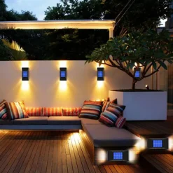 2pcs Solar Wall Sconce Outdoor Decoration Garden Wall Light IP65 Waterproof Up and Down Luminous Outdoor Garden Decoration Fence Light