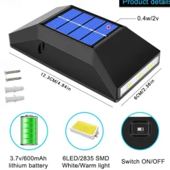 2pcs Solar Wall Sconce Outdoor Decoration Garden Wall Light IP65 Waterproof Up and Down Luminous Outdoor Garden Decoration Fence Light