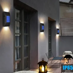 2pcs Solar Wall Sconce Outdoor Decoration Garden Wall Light IP65 Waterproof Up and Down Luminous Outdoor Garden Decoration Fence Light