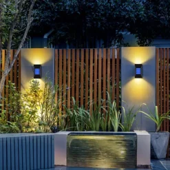 2pcs Solar Wall Sconce Outdoor Decoration Garden Wall Light IP65 Waterproof Up and Down Luminous Outdoor Garden Decoration Fence Light