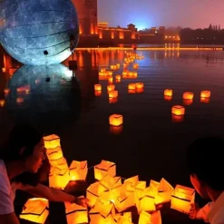 10PCS Square Paper Lantern With Floating Water Lanterns For Wedding Birthday Party No Candle 15X15CM/6“X6“