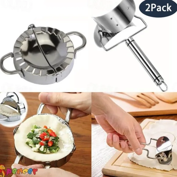 2PCS Stainless Steel Dumpling Maker Mold, Wraper Dough Cutter Pie Ravioli Empanadas Press Mold Kitchen Accessories Pastry Tools