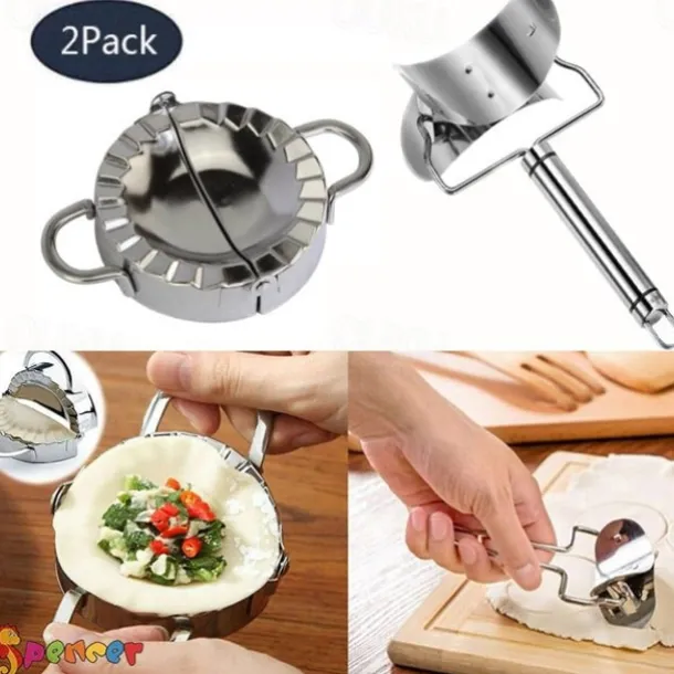 2PCS Stainless Steel Dumpling Maker Mold, Wraper Dough Cutter Pie Ravioli Empanadas Press Mold Kitchen Accessories Pastry Tools