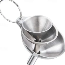 3/5pcs Stainless Steel Funnels For Kitchen Use, Large Tiny Small Funnel Set Of 3, Metal Cooking Powder Food Grade Flask Funnels For Filling Bottles Liquor Water Spice, 2pcs Cleaning Brushes