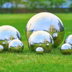 6pcs Stainless Steel Gazing Balls - 32-120mm Mirror Polished Hollow Balls for Home Decor Garden Decor Scene Decor Birthday Gift & More!