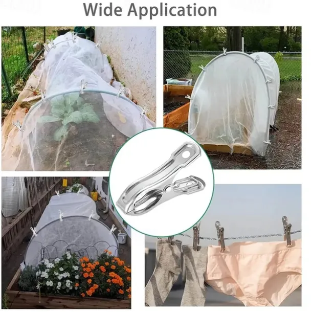 16pcs Stainless Steel Greenhouse Clamps Garden Clips Plant Cover On Garden Hoops Or Greenhouse Hoops Stainless Steel Clothes Pins Sturdy Metal Beach Towel Clips