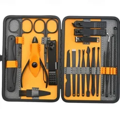 10/15/20/25pcs Stainless Steel Makeup Kit & Manicure set, Nail Clipper Set, With Black Leather Travel For Men & Women