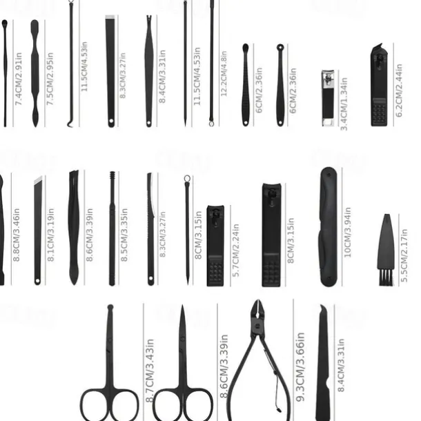 10/15/20/25pcs Stainless Steel Makeup Kit & Manicure set, Nail Clipper Set, With Black Leather Travel For Men & Women