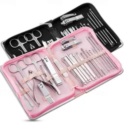 26Pcs Stainless Steel Nail Clipper Cutter Trimmer Earpick Grooming Kit Manicure Pedicure Scissor Tweezer Nail Tools Set
