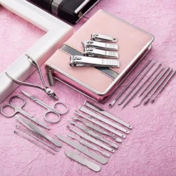 26Pcs Stainless Steel Nail Clipper Cutter Trimmer Earpick Grooming Kit Manicure Pedicure Scissor Tweezer Nail Tools Set