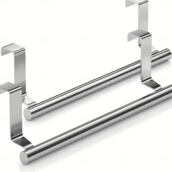 2pcs Stainless Steel No-Drill Over-the-Door Towel Rack: Perfect for Kitchen Cabinet Doors, Back of Doors, Ideal for Hanging Dishcloths, Towels, providing Convenient Storage and Organization