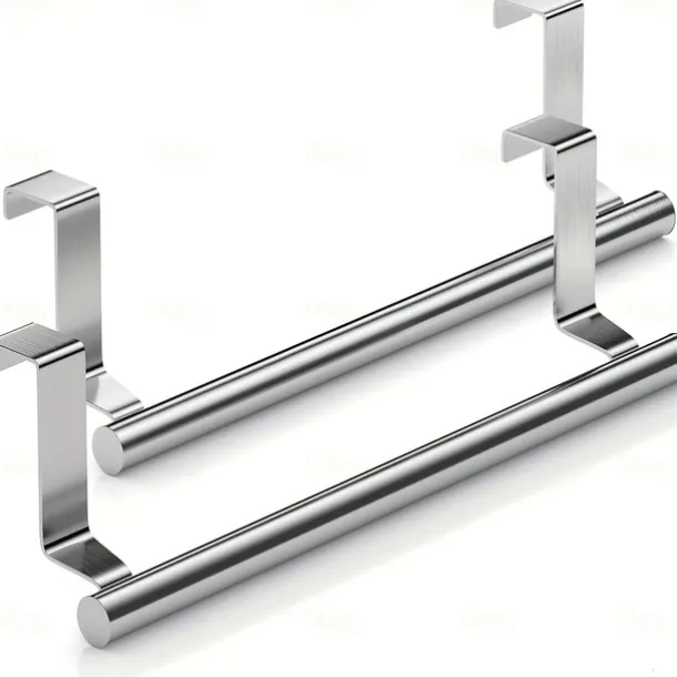 2pcs Stainless Steel No-Drill Over-the-Door Towel Rack: Perfect for Kitchen Cabinet Doors, Back of Doors, Ideal for Hanging Dishcloths, Towels, providing Convenient Storage and Organization