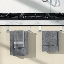 2pcs Stainless Steel No-Drill Over-the-Door Towel Rack: Perfect for Kitchen Cabinet Doors, Back of Doors, Ideal for Hanging Dishcloths, Towels, providing Convenient Storage and Organization