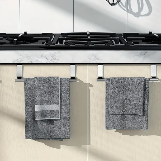 2pcs Stainless Steel No-Drill Over-the-Door Towel Rack: Perfect for Kitchen Cabinet Doors, Back of Doors, Ideal for Hanging Dishcloths, Towels, providing Convenient Storage and Organization