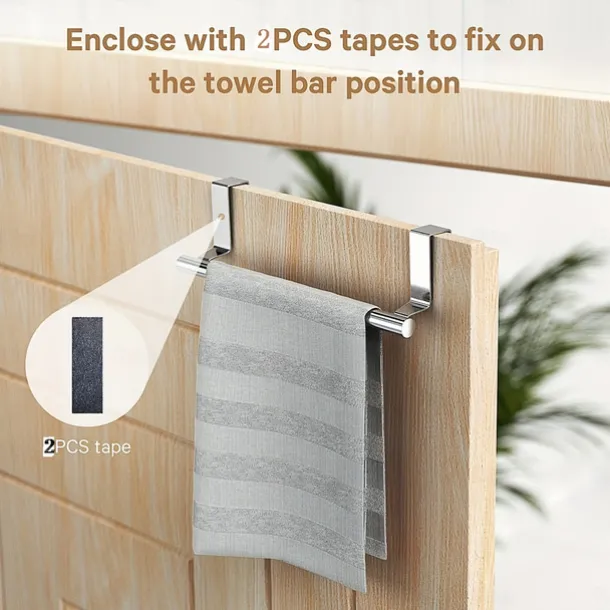2pcs Stainless Steel No-Drill Over-the-Door Towel Rack: Perfect for Kitchen Cabinet Doors, Back of Doors, Ideal for Hanging Dishcloths, Towels, providing Convenient Storage and Organization