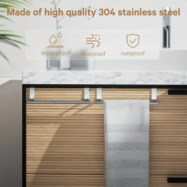 2pcs Stainless Steel No-Drill Over-the-Door Towel Rack: Perfect for Kitchen Cabinet Doors, Back of Doors, Ideal for Hanging Dishcloths, Towels, providing Convenient Storage and Organization