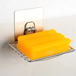 2pcs Stainless Steel Soap Dish Holder Self Adhesive Wall Mounted Soap Sponge Holder Soap Saver Rack For Home Kitchen Bathroom Shower Bathroom Accessories