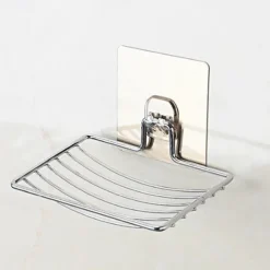 2pcs Stainless Steel Soap Dish Holder Self Adhesive Wall Mounted Soap Sponge Holder Soap Saver Rack For Home Kitchen Bathroom Shower Bathroom Accessories