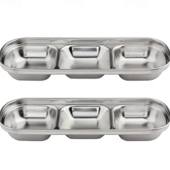 2/4pcs Stainless Steel Soy Sauce Dish Dipping Bowls 3 Grids Divided Sauce Dishes Side Dishes for Soy Sauce Ketchup Seasoning Sushi (3 Grid)