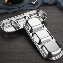 2/4pcs Stainless Steel Soy Sauce Dish Dipping Bowls 3 Grids Divided Sauce Dishes Side Dishes for Soy Sauce Ketchup Seasoning Sushi (3 Grid)