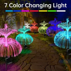 2PCS Star Moon Pampas Grass 7 Color Changing Solar Jellyfish Lights New Solar Garden Lights Yard Garden Pathway Waterproof Solar Lamp