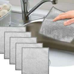 5pcs Steel Wire Cleaning Cloth Kitchen Magic Dishwashing Towel Non Stick Oil Cleaning Rag Microwave Stove Clean Tools Dish Cloth