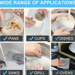 5pcs Steel Wire Cleaning Cloth Kitchen Magic Dishwashing Towel Non Stick Oil Cleaning Rag Microwave Stove Clean Tools Dish Cloth