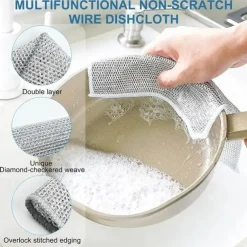 5pcs Steel Wire Cleaning Cloth Kitchen Magic Dishwashing Towel Non Stick Oil Cleaning Rag Microwave Stove Clean Tools Dish Cloth