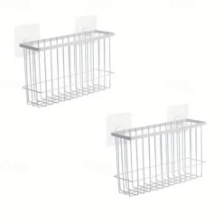 2pcs Storage Racks Metal Wire Storage Basket Wall Hanging Basket Wall Mounted Organizer Basket for kitchen Office Pantry Bathroom Cabinet Kitchen Organizers and Storage Kitchen Accessories