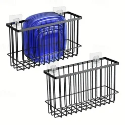 2pcs Storage Racks Metal Wire Storage Basket Wall Hanging Basket Wall Mounted Organizer Basket for kitchen Office Pantry Bathroom Cabinet Kitchen Organizers and Storage Kitchen Accessories