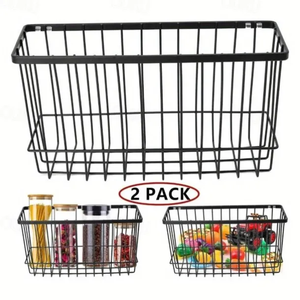 2pcs Storage Racks Metal Wire Storage Basket Wall Hanging Basket Wall Mounted Organizer Basket for kitchen Office Pantry Bathroom Cabinet Kitchen Organizers and Storage Kitchen Accessories