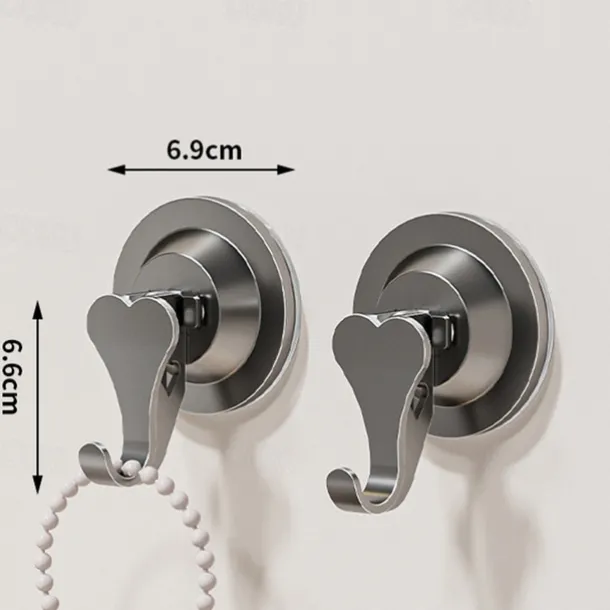 2PCS Suction Cup Heart Hooks, No-Drill Vacuum Wall Hooks, Strong Adhesive Single Hooks for Kitchen, Bathroom, and Door Back Storage