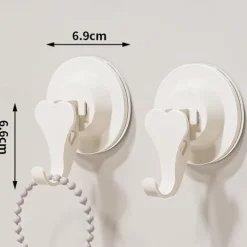 2PCS Suction Cup Heart Hooks, No-Drill Vacuum Wall Hooks, Strong Adhesive Single Hooks for Kitchen, Bathroom, and Door Back Storage