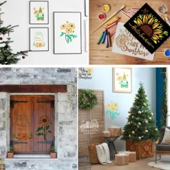 9pcs Sunflowers Painting Stencils Reusable Stencils Wall Stencils DIY Craft Stencils (Flower Theme)