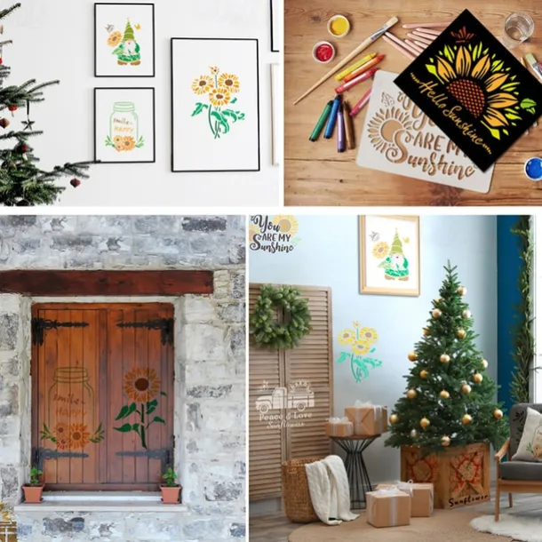 9pcs Sunflowers Painting Stencils Reusable Stencils Wall Stencils DIY Craft Stencils (Flower Theme)