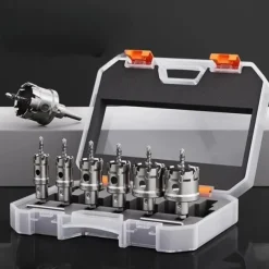 5pcs TCT Hole Saw Kit Tungsten Carbide Tipped Hole Saw Drill Bit with Titanium-Plated Pilot Drill bit for Metal, Stainless Steel, Iron, Wood, Plastic