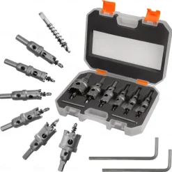 5pcs TCT Hole Saw Kit Tungsten Carbide Tipped Hole Saw Drill Bit with Titanium-Plated Pilot Drill bit for Metal, Stainless Steel, Iron, Wood, Plastic