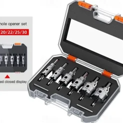 5pcs TCT Hole Saw Kit Tungsten Carbide Tipped Hole Saw Drill Bit with Titanium-Plated Pilot Drill bit for Metal, Stainless Steel, Iron, Wood, Plastic