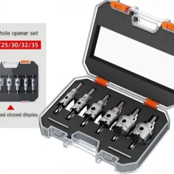 5pcs TCT Hole Saw Kit Tungsten Carbide Tipped Hole Saw Drill Bit with Titanium-Plated Pilot Drill bit for Metal, Stainless Steel, Iron, Wood, Plastic