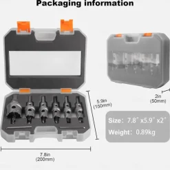5pcs TCT Hole Saw Kit Tungsten Carbide Tipped Hole Saw Drill Bit with Titanium-Plated Pilot Drill bit for Metal, Stainless Steel, Iron, Wood, Plastic